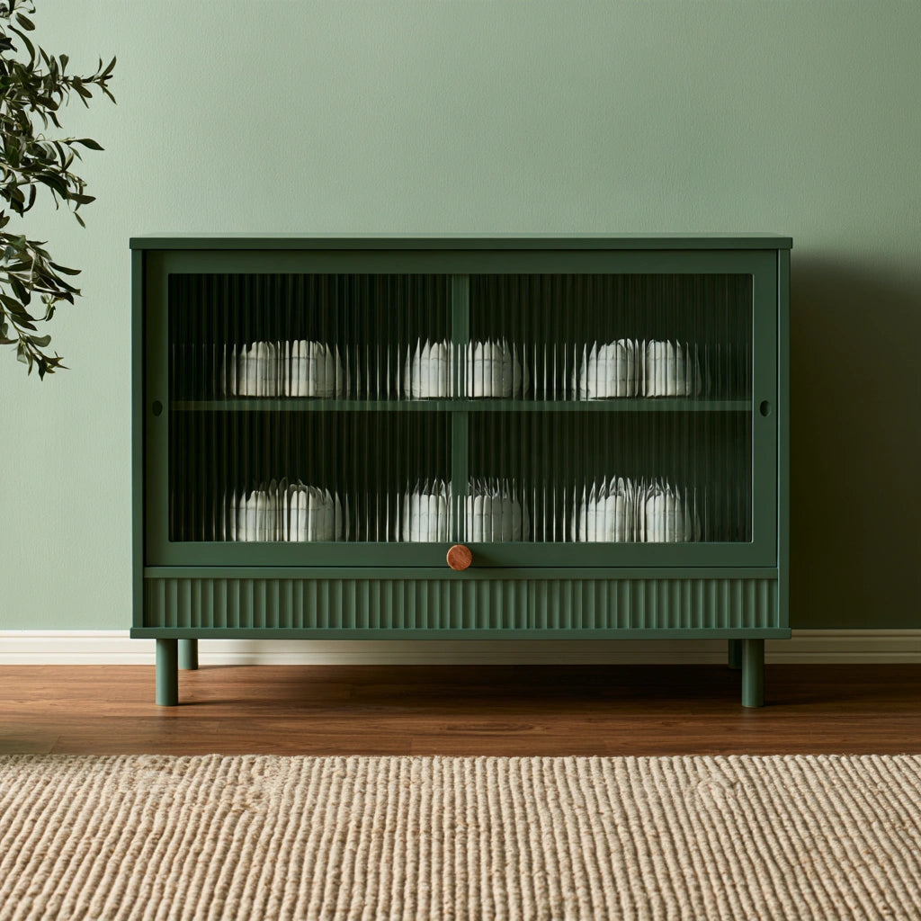 Schuhbank mit Stauraum, mit Glaselementen, Farbe: grün