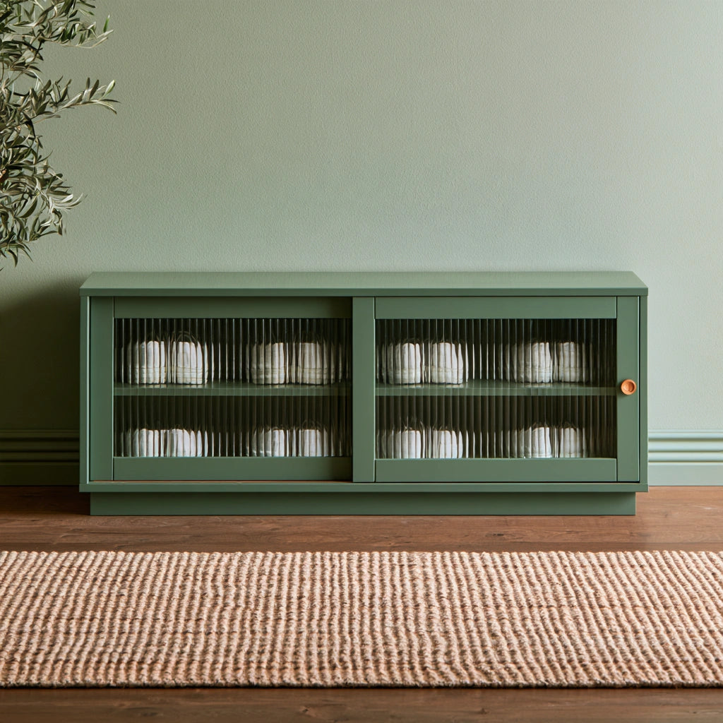 Schuhbank mit Stauraum, mit Glaselementen, Farbe: grün
